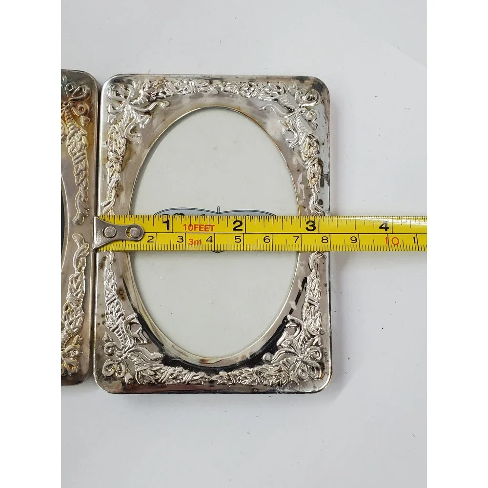 Old Hampshire Silversmiths Silverplate Photo Frame Set 3x4 Floral Oval Vintage